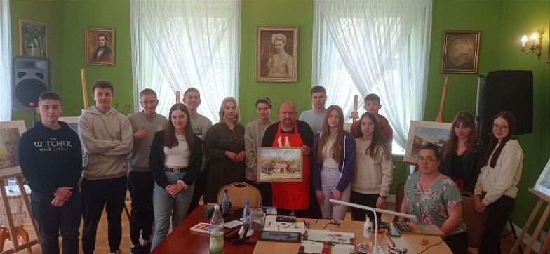Na oczach uczniów powstał obraz. Spotkanie ze znanym akwarelistą