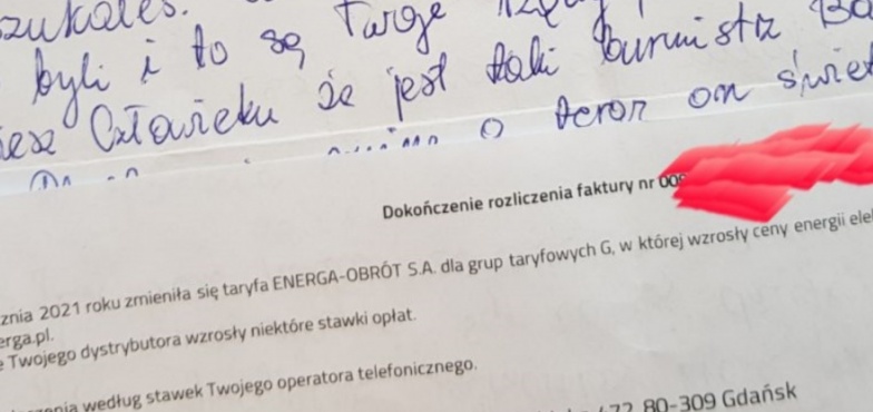 Burmistrz dostał list z pogróżkami. Napisany jest na fakturze za energię z numerem klienta