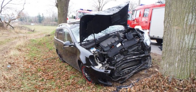 Kobieta uderzyła czołowo w przydrożne drzewo. Zabrano ją do szpitala 