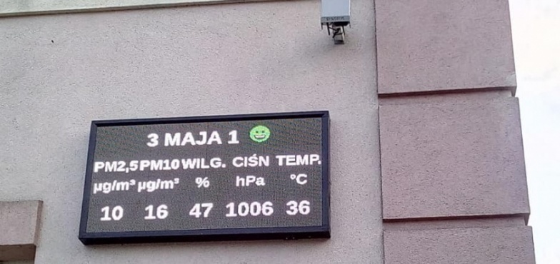 Na Starówce jest tablica do mierzenia poziomu smogu. Pokazuje pomiary z dwóch miejsc  