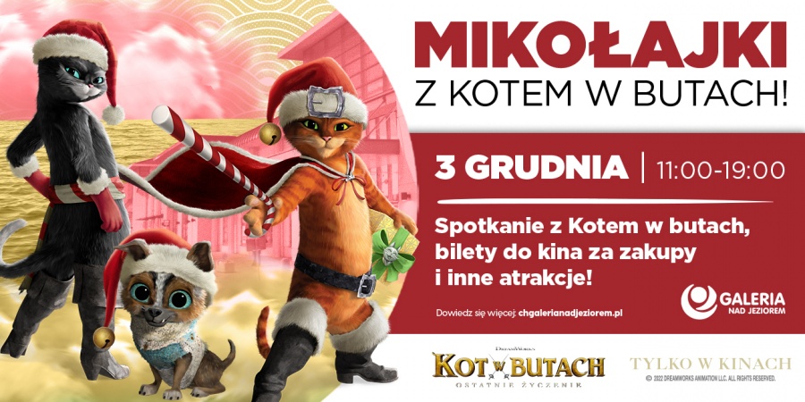 Kot w Butach, Mikołaj i inne świąteczne atrakcje  w Galerii nad Jeziorem