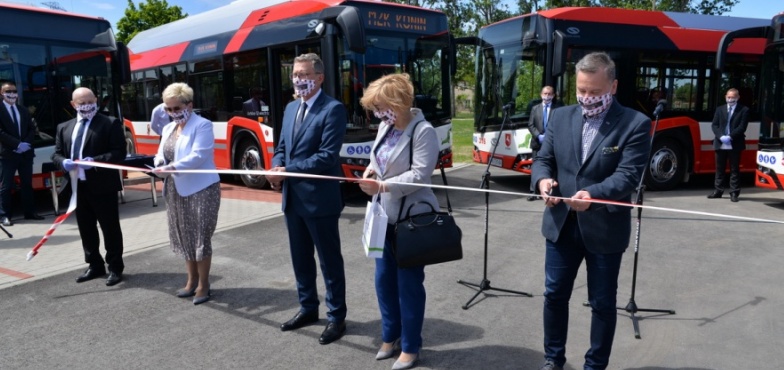 Maseczki z autobusem elektrycznym i logo MZK 