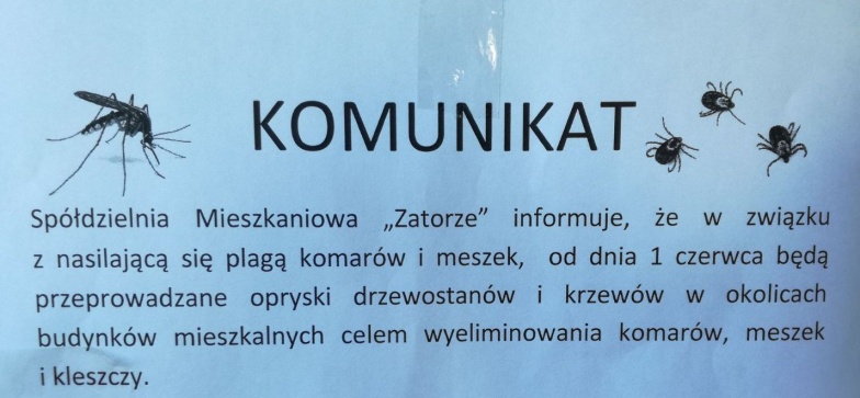 W walkę z komarami włączyła się i spółdzielnia mieszkaniowa. Na Zatorzu prowadzone są opryski 