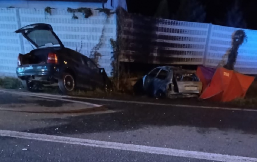 Śmiertelny wypadek w Teodorowie pod Koninem. Dwie osoby zginęły w płonącym samochodzie!