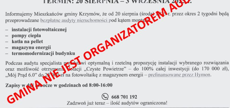 Uwaga! Urząd nie organizuje audytów nieruchomości!