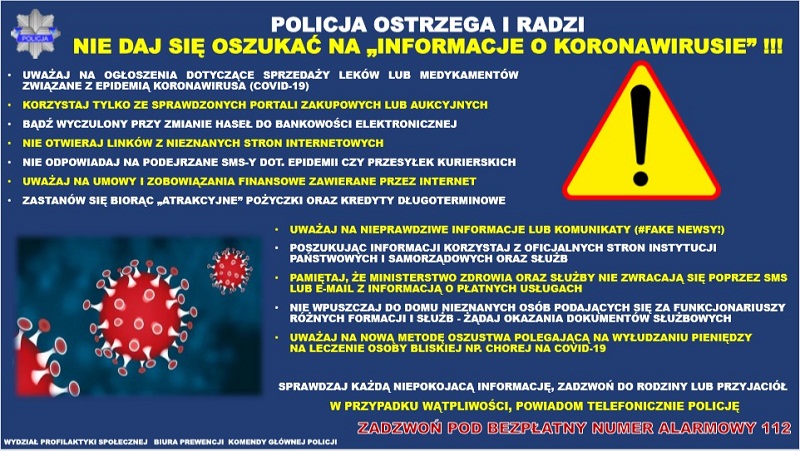 Koronawirus - uwaga na oszustów. Policja ostrzega i radzi 