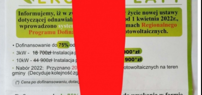 Można się  nabrać na fotowoltaikę. Regionalny program montażu to marketingowy chwyt