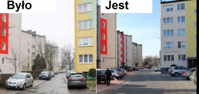 Była stara nawierzchnia i pozarywane chodniki. Jest kostka i 70 miejsc parkingowych 