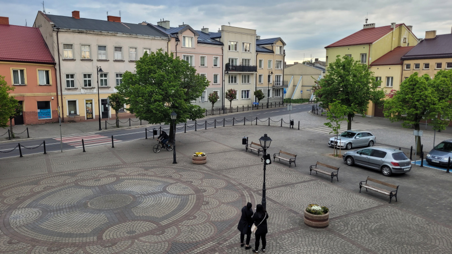 Wyskakująca fontanna przed ratuszem 