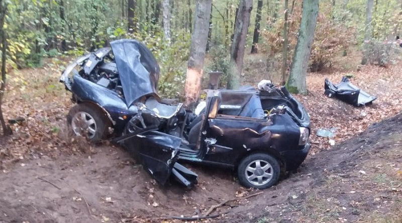Przy wyprzedzaniu ciężarówki złapał pobocze i uderzył w drzewo 