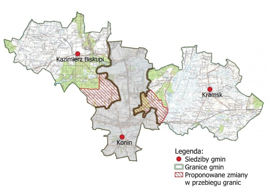 Konin chce przejąć część obszaru gmin Kramsk i Kazimierz Biskupi 