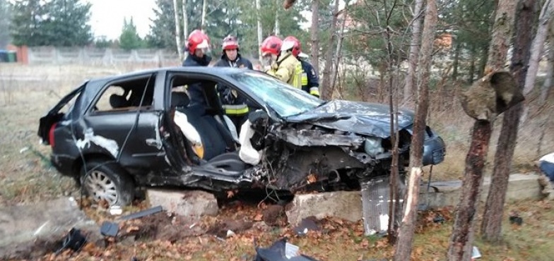 Odbił się od drzewa, przeleciał nad płotem. 22-letni kierowca audi w szpitalu