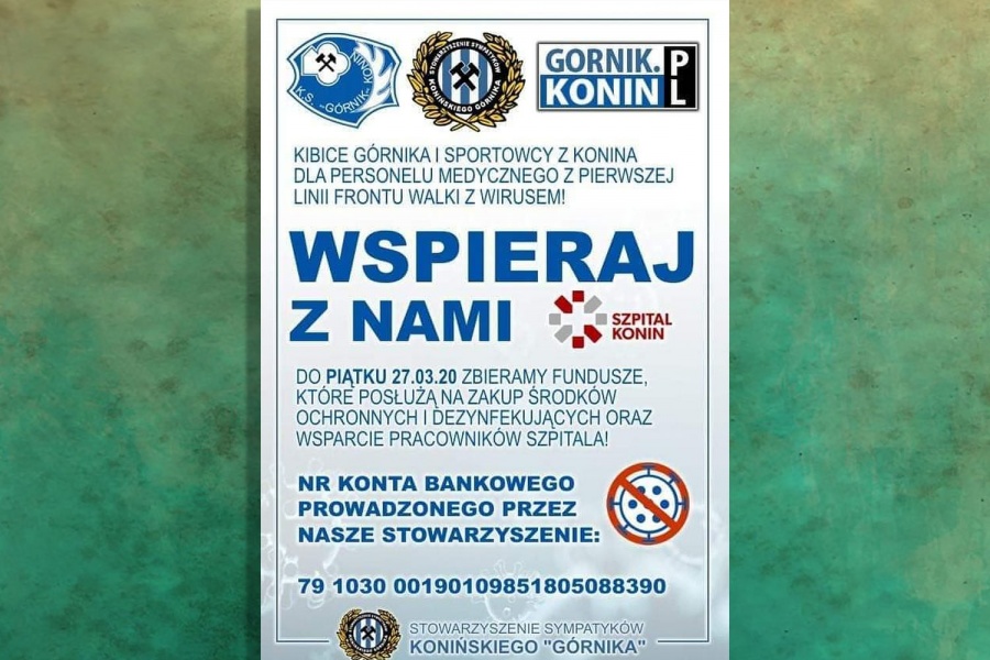 Kibice Górnika Konin zbierają pieniądze dla konińskiego szpitala. „Na środki ochronne, dezynfekujące i wsparcie pracowników”