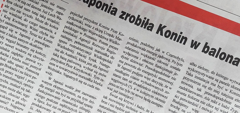 Japonia zrobiła Konin w balona wodorowego?
