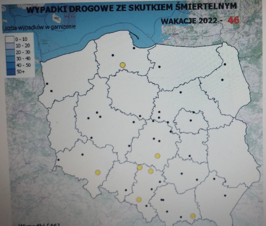 Policyjna mapa wypadków drogowych ze skutkiem śmiertelnym – wakacje 2022