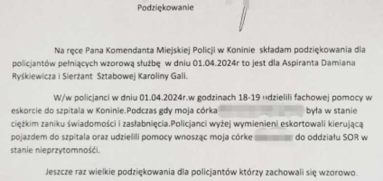 Eskortowali samochód z nieprzytomną kobietą