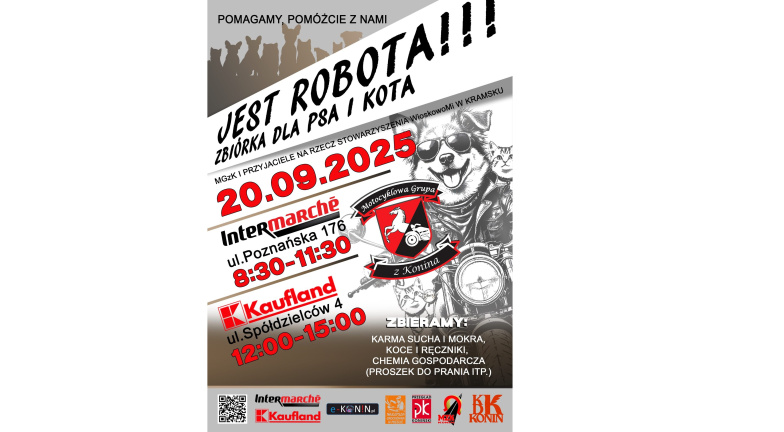 JEST ROBOTA !!! Zbiórka dla psa i kota 20.09.2025 r.