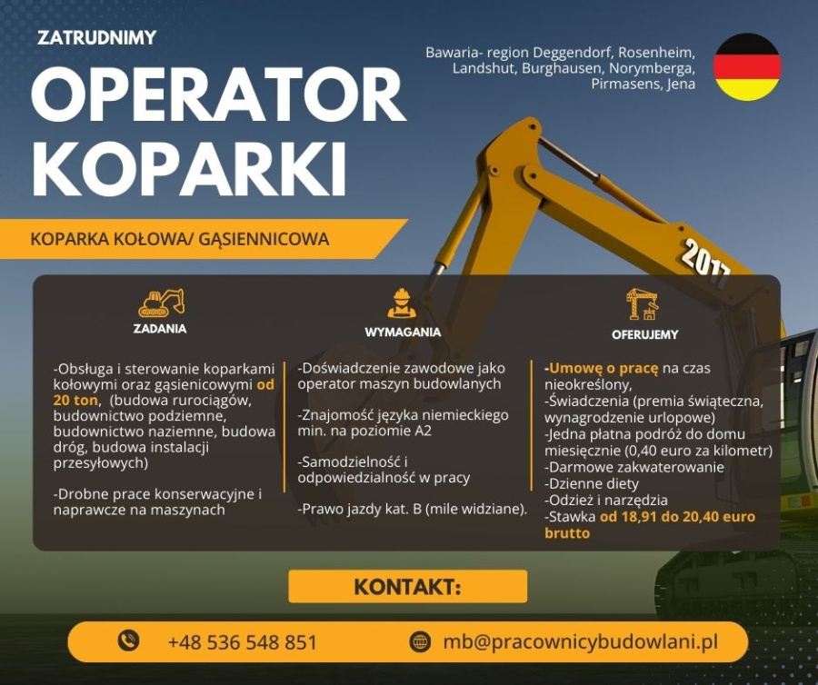 Operator koparki kołowej/ Operator koparki gąsienicowej – Niemcy